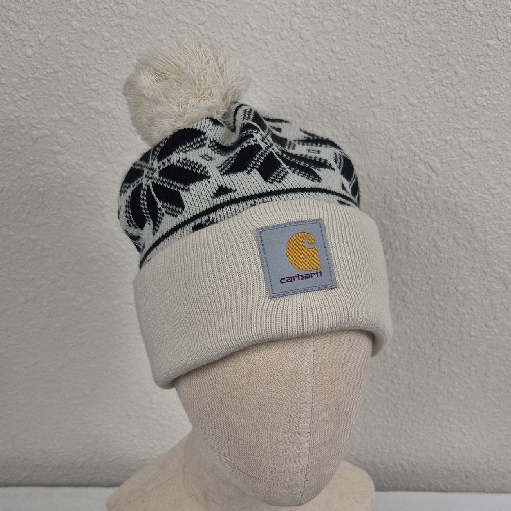 Carhartt Women's Pom Pom Jacquard Knit Beanie OS Cream Black